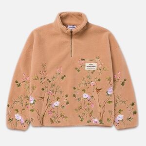 Ryoko Rain Men’s Camel Floral Embroidered Half-Zip Fleece